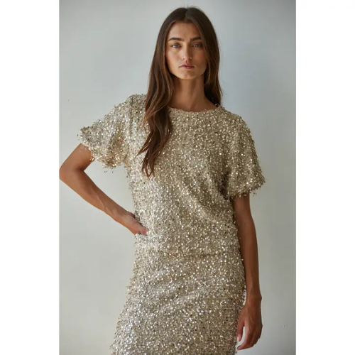 Sequin Round Neck Top|6697