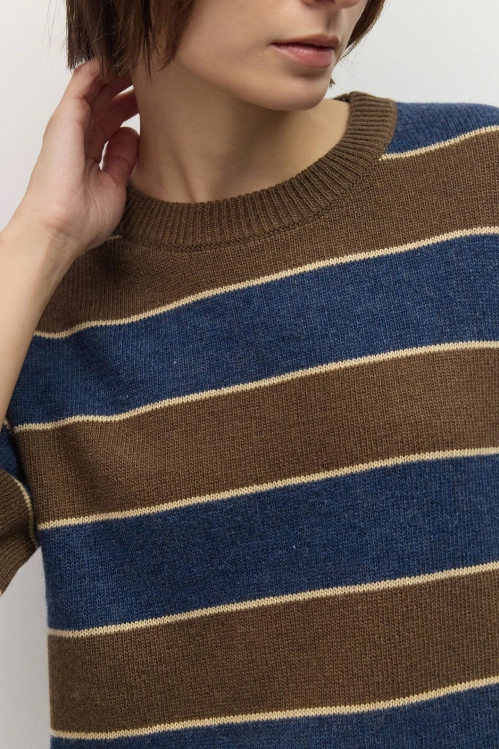 Striped Elbow Sleeve Sweater|8009