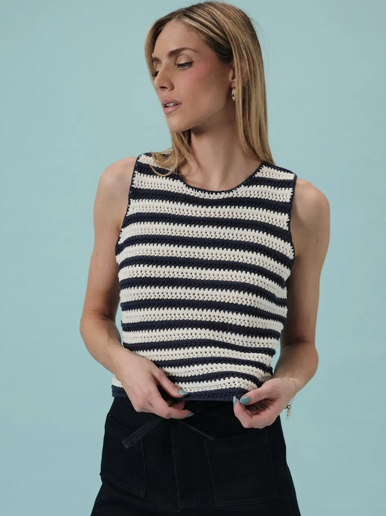 Red Striped Crochet Sweater Tank|7744