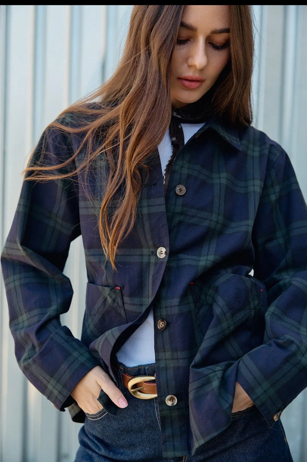 Navy plaid jacket|8234