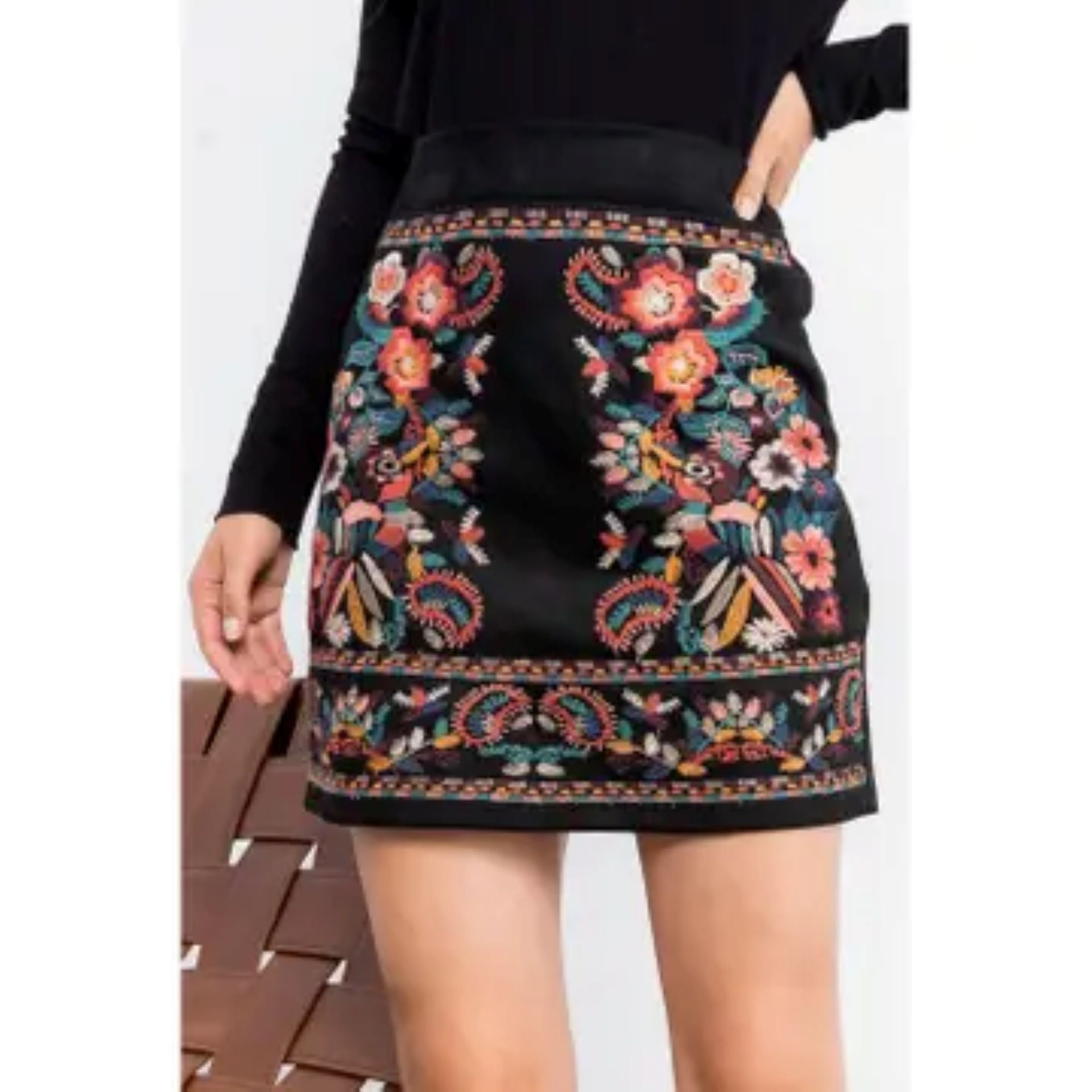 Blk Suede Knit Skirt