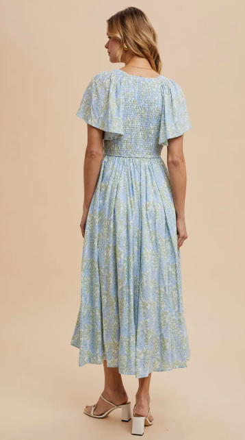 Cornflower Smocked Waist Button Down Maxi|7501