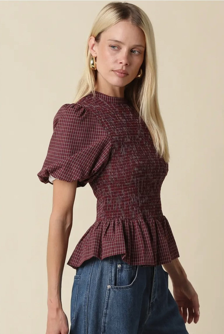 Maggie Print Smocked Peplum Blouse|8099