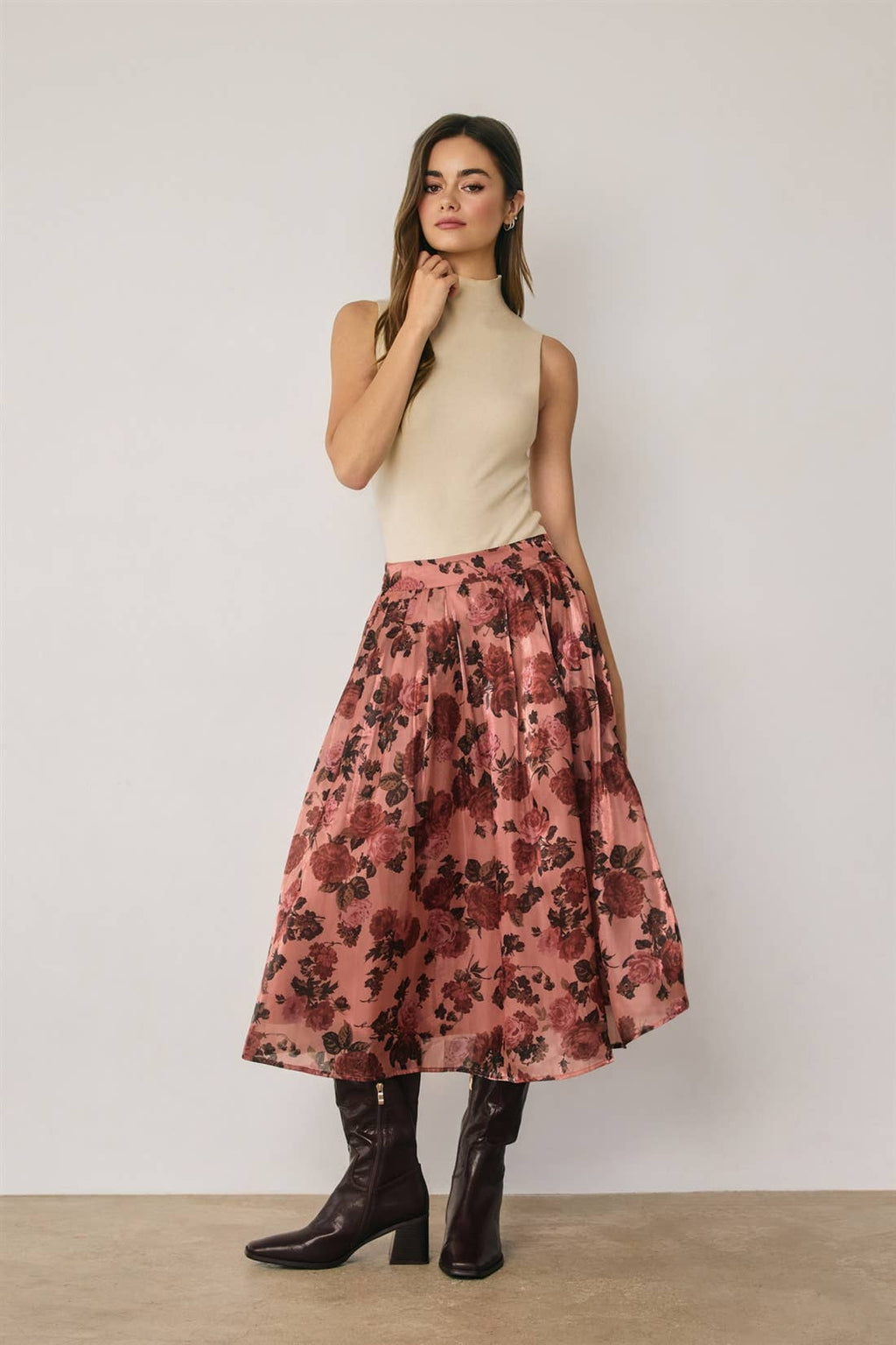 Floral Organza Structured Circular Midi Skirt (1)