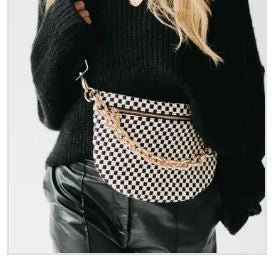 Bold Metal Chain Shoulder Strap-blk/wht|6314