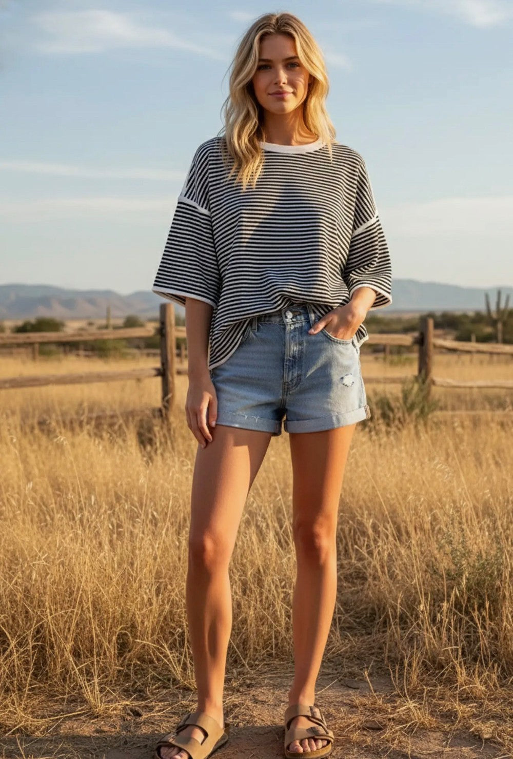 striped over sized top|7736