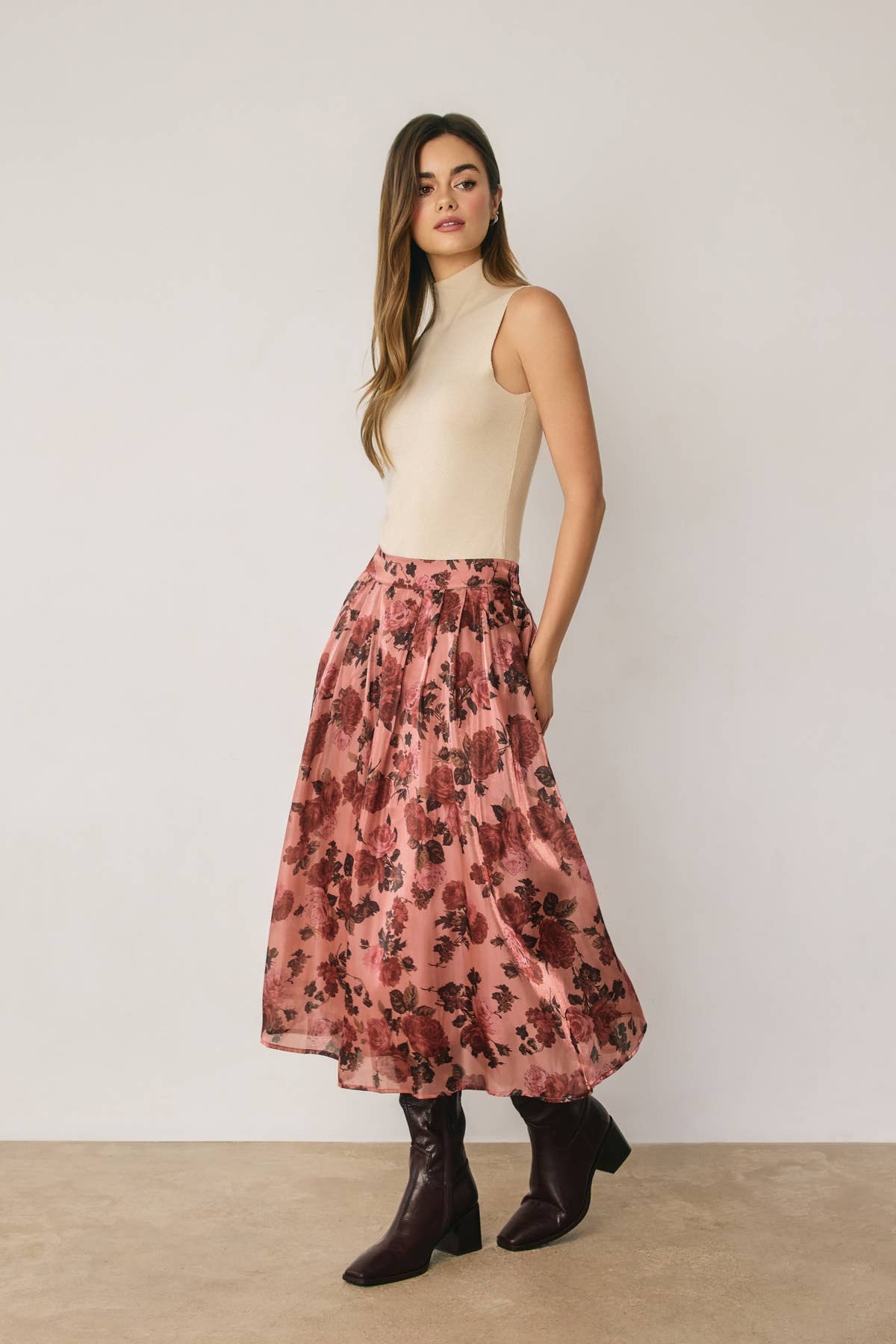 Floral Organza Structured Circular Midi Skirt (1)