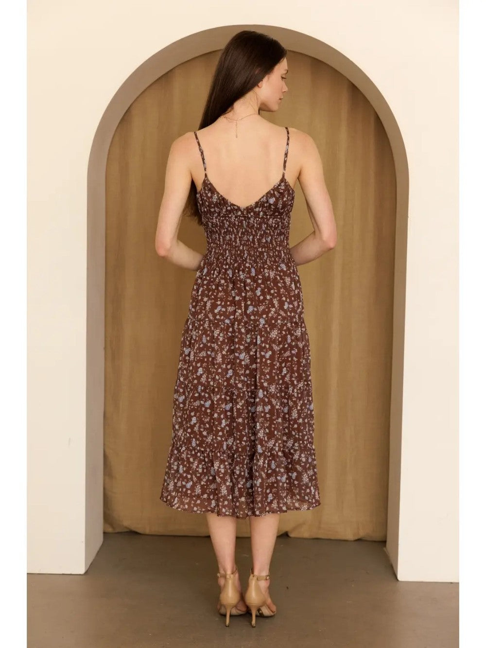 Smocked Floral Midi Dress|7978