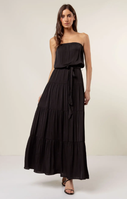 Black Tiered Tube Dress w Elasticized Waist|7518