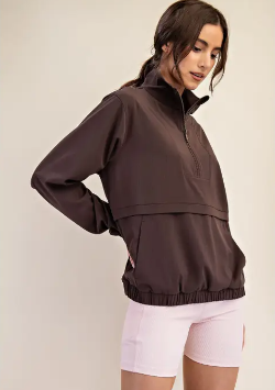Crinkle Woven Quarter Zip Jacket Espresso|6895
