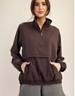 Crinkle Woven Quarter Zip Jacket Espresso|6896