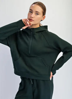 Scuba Quarter Zip Hoodie Jacket Green|6903