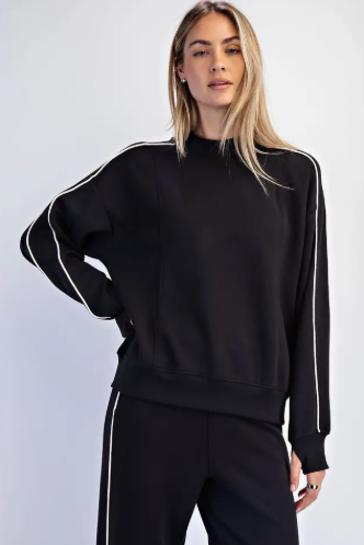 Scuba Two Stripe Mock Neck Top Black/ White|6904