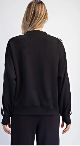 Scuba Two Stripe Mock Neck Top Black/ White|6905