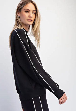 Scuba Two Stripe Mock Neck Top Black/ White|6906
