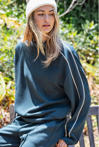 Scuba Two Stripe Mock neck Top Green/ White|6907