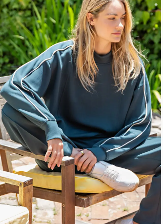 Scuba Two Stripe Mock neck Top Green/ White|6908