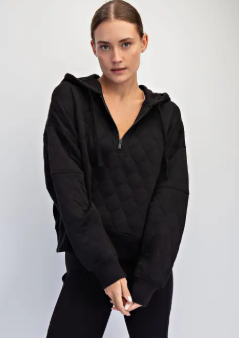 Quilted Quarter Zip Hoodie Balck|6923