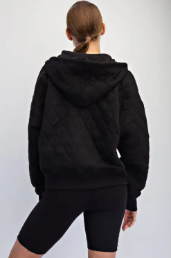 Quilted Quarter Zip Hoodie Balck|6924