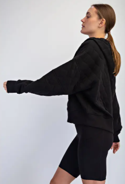 Quilted Quarter Zip Hoodie Balck|6925