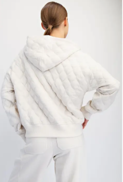 Quilted Quarter Zip Hoodie Bone|6926