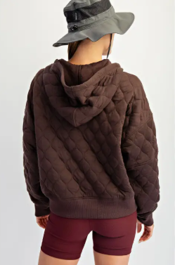 Quiled Quarter Zip Hoodie Espresso|6929