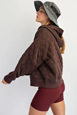 Quiled Quarter Zip Hoodie Espresso|6930