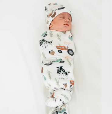 Tractor & Cow Knit Swaddle|6988