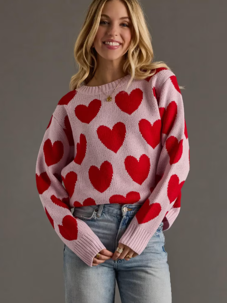 Lt Pink & Red Heart Sweater|7060