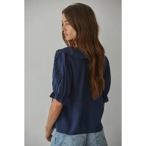 Navy V-Neck Blouse|6709