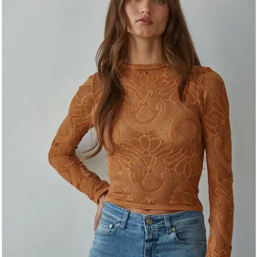 Knit Seamless Jacquard Long Sleeve - Golden|6453
