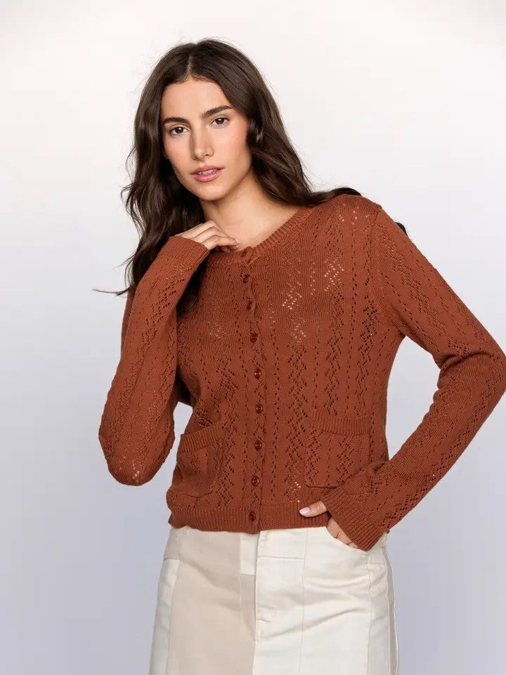 Pointelle Knit Button Up Cardigan|7976
