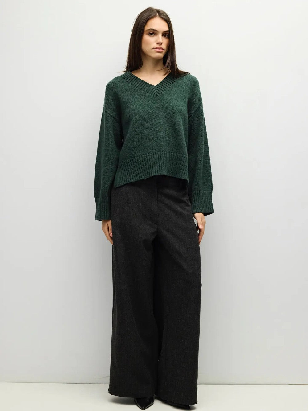 V-Neck Chunky Sweater|8072