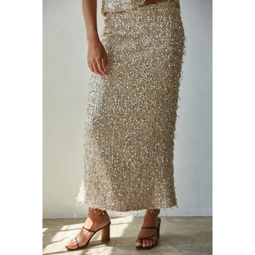Sequin Midi Skirt Gold|6698