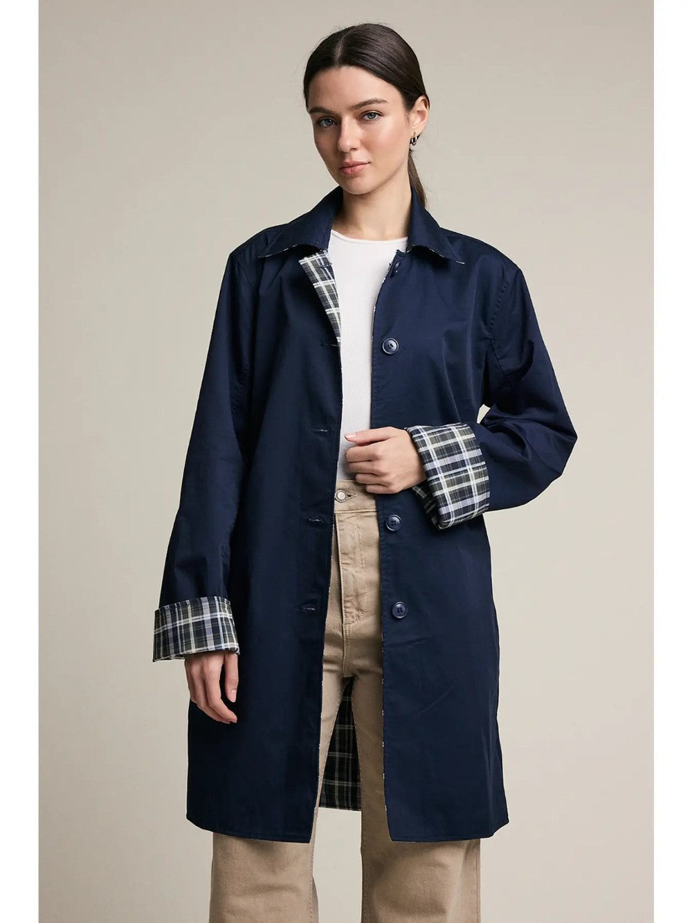 Reversible Plaid & Navy Trench Jacket|8144