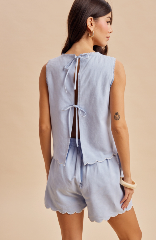 Blue Aura Embroidered Tank + Shorts Set|7483