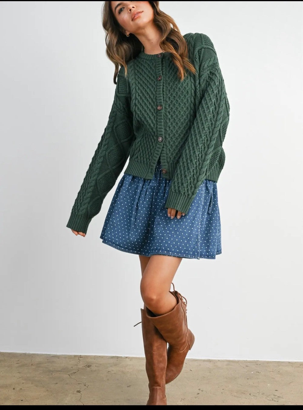 Cable Cardigan-Emerald Green|8264