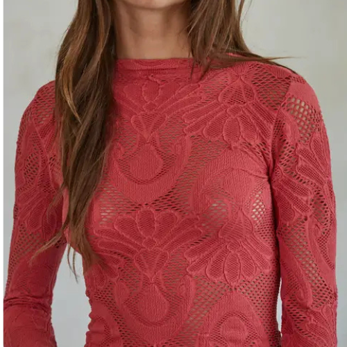 Knit Seamless Jacquard Long Sleeve - Crimson|6448