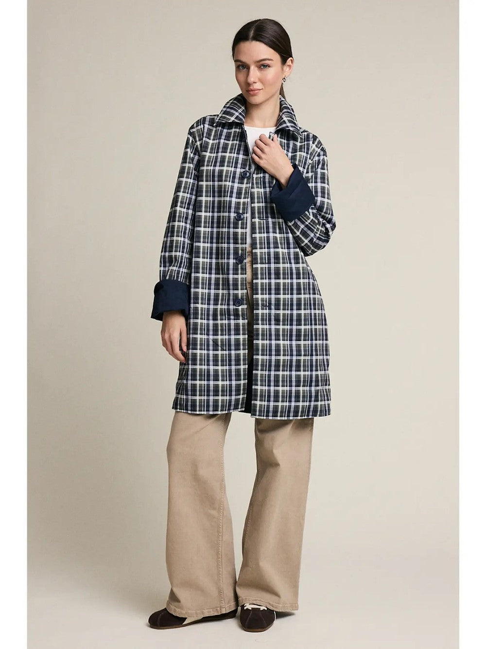 Reversible Plaid & Navy Trench Jacket|8143