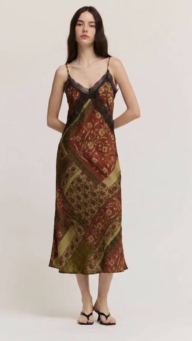 Satin Print Dress|8138