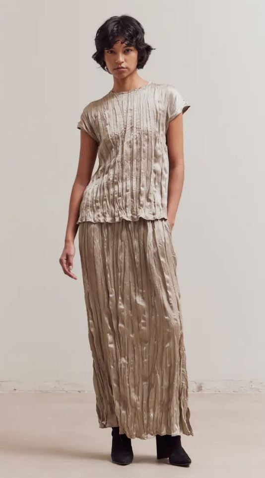 Pleated Wrinkle Satin Slit Skirt|6291