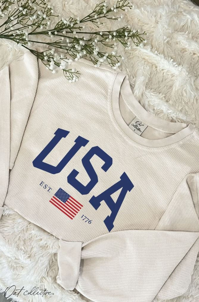 USA Est 1776 Cropped Pullover- vanilla|5910