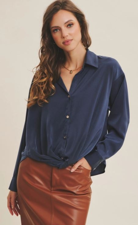 Knotted Satin Shirt blue|6165