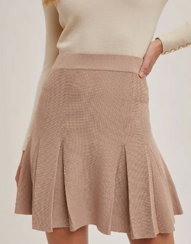 Ribbed Knit Pleated Mini Skirt|6202