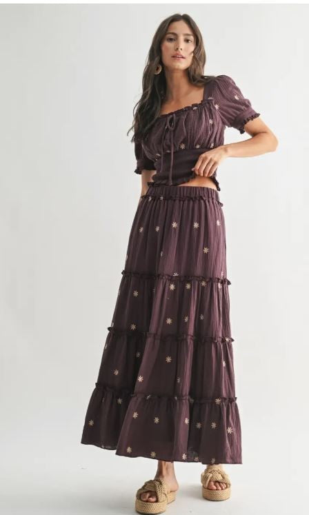 Embroidered Skirt and Blouse Set|6207