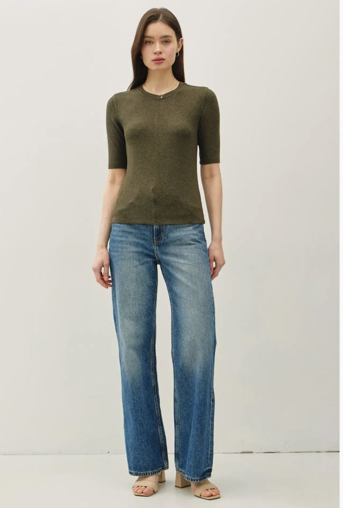 Classic Ribbed Crewneck- Green|6216