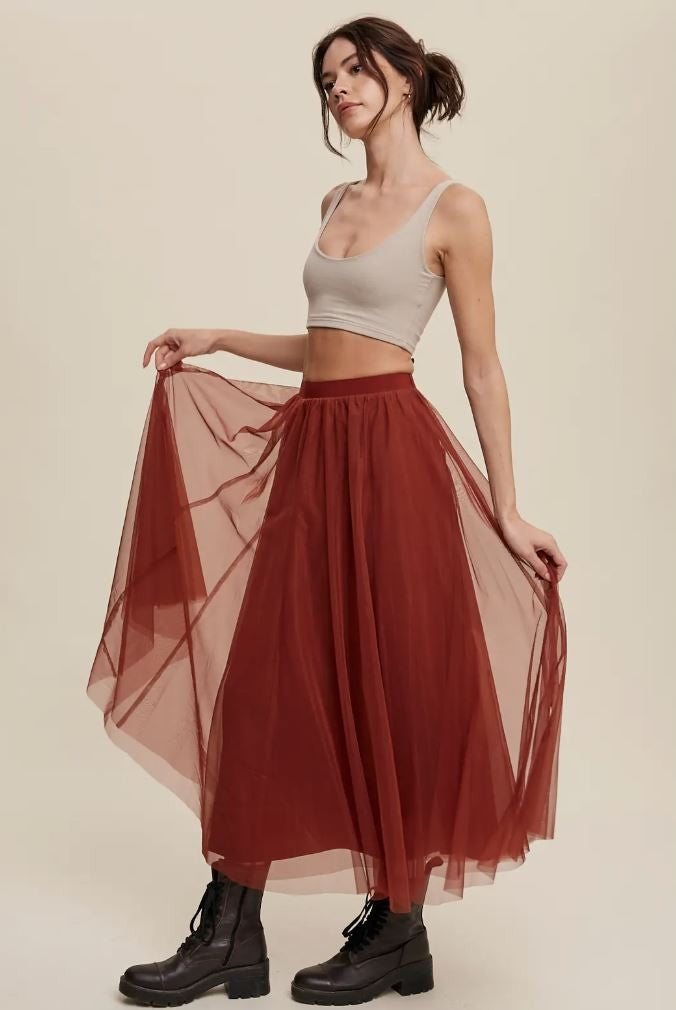 Mesh Tulle Maxi Skirt|6226