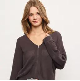 V Neck Zip Up- Graphite|6229