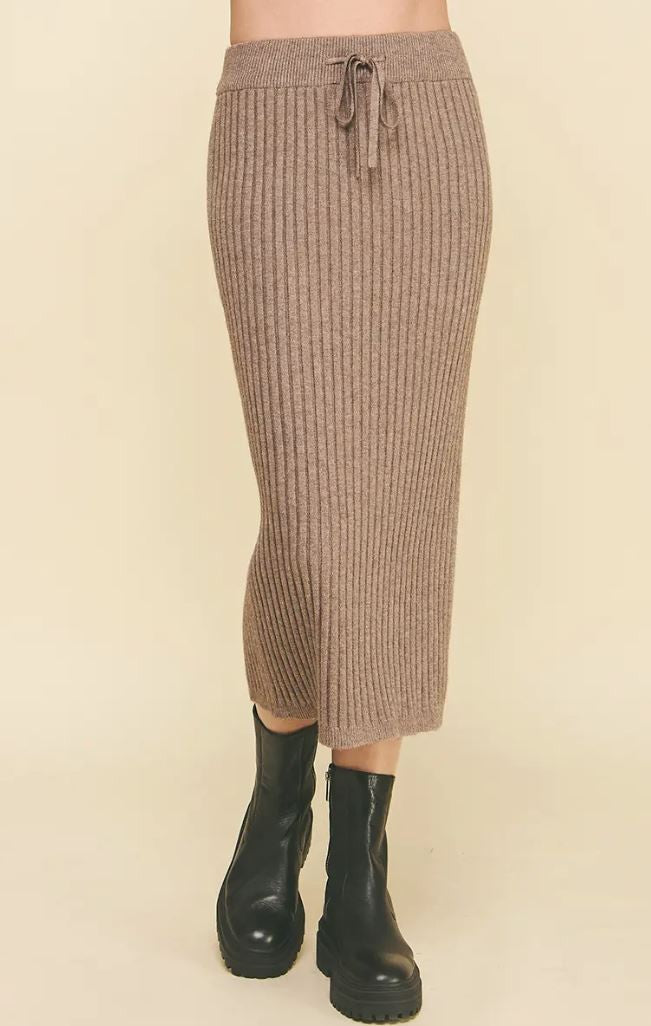 Solid Knit Midi Skirt- Taupe|6262