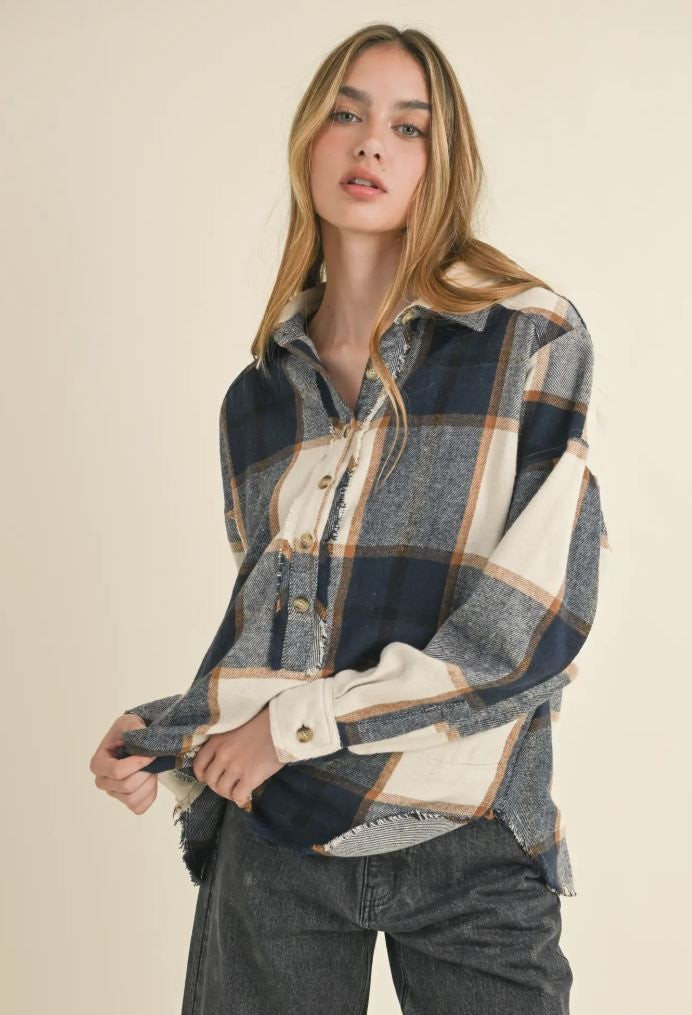 Plaid Pattern Pullover w Pocket|6270